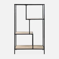 Etagère en métal noir et décor bois - Loft - bibliothèque 4 niveaux. L 69 x l 33 x H 113.5cm
