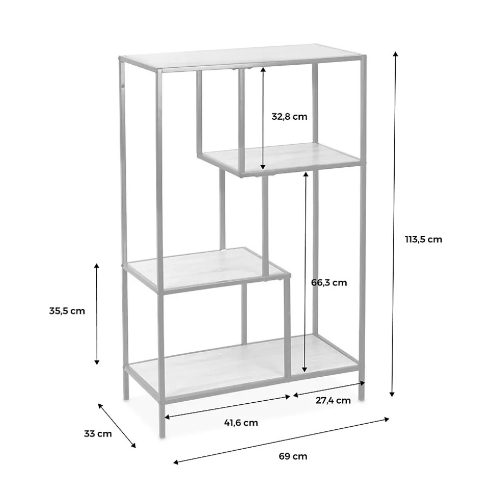 Etagère en métal noir et décor bois - Loft - bibliothèque 4 niveaux. L 69 x l 33 x H 113.5cm