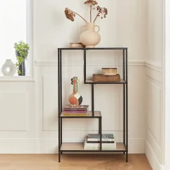 Etagère en métal noir et décor bois - Loft - bibliothèque 4 niveaux. L 69 x l 33 x H 113.5cm