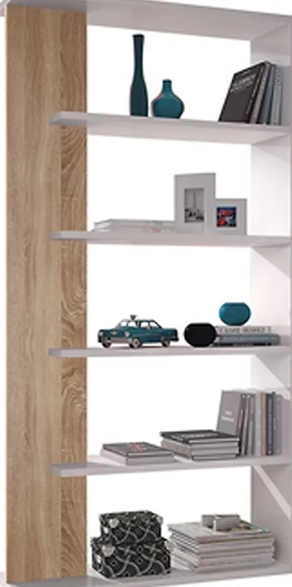Etagère en panneaux de particules, blanc / chêne canadien - Dim : L90 x P25 x H180 cm