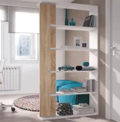 Etagère en panneaux de particules, blanc / chêne canadien - Dim : L90 x P25 x H180 cm