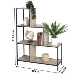 Etagère escalier sur 4 niveaux collection HOLBORN Style industriel, coloris chene et noir