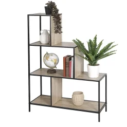 Etagère escalier sur 4 niveaux collection HOLBORN Style industriel, coloris chene et noir