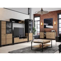 Etagère murale 150 cm 1 niche décor bois de chêne et noir - MODE