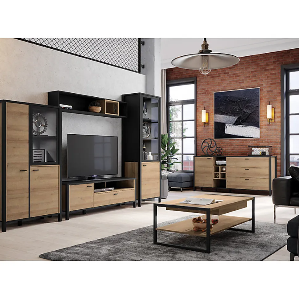 Etagère murale 150 cm 1 niche décor bois de chêne et noir - MODE
