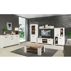 Etagère murale 160 cm blanc mat et décor bois clair - LEANE