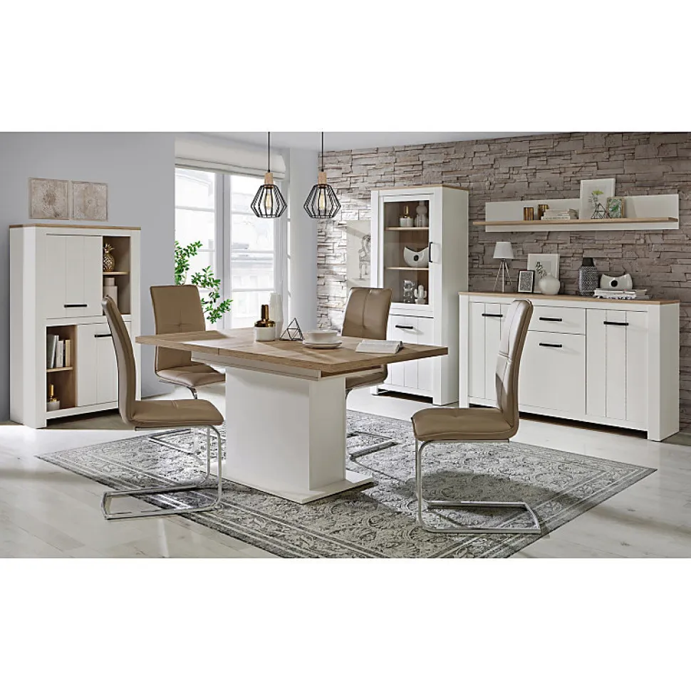 Etagère murale 160 cm blanc mat et décor bois clair - LEANE