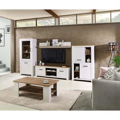 Etagère murale 160 cm blanc mat et décor bois clair - LEANE