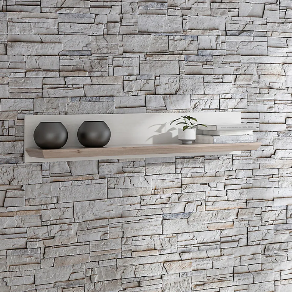 Etagère murale 205 cm décor chêne blanchi - ANGELE