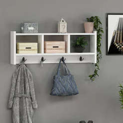 Etagère murale 3 niches et patères Hestia en en bois