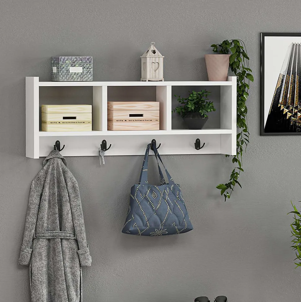 Etagère murale 3 niches et patères Hestia en en bois