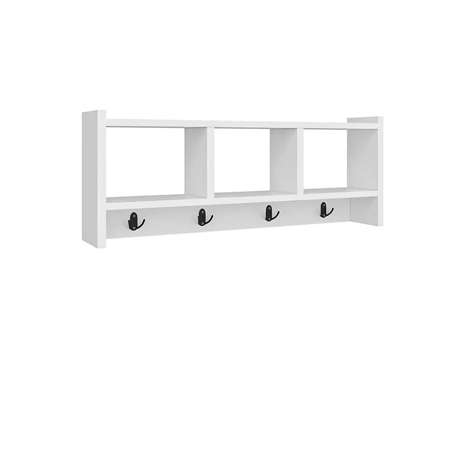 Etagère murale 3 niches et patères Hestia en en bois