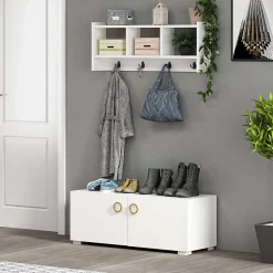 Etagère murale 3 niches et patères Hestia en en bois