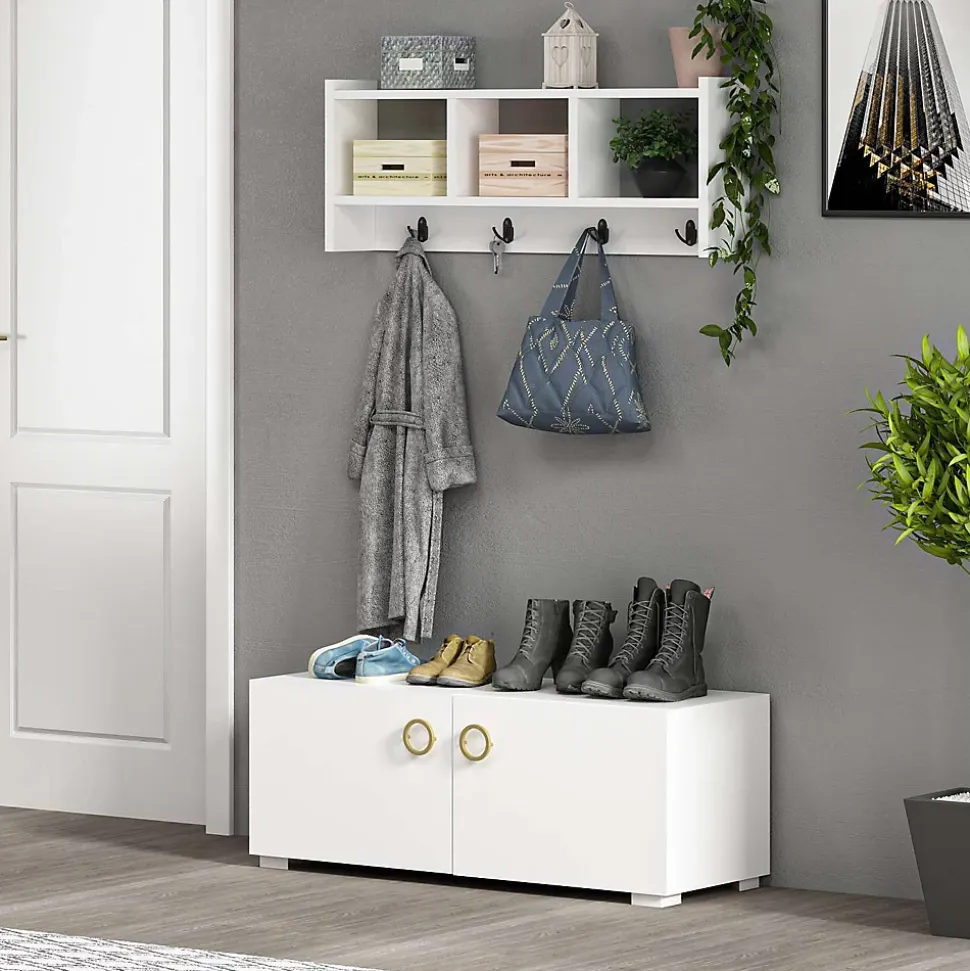 Etagère murale 3 niches et patères Hestia en en bois