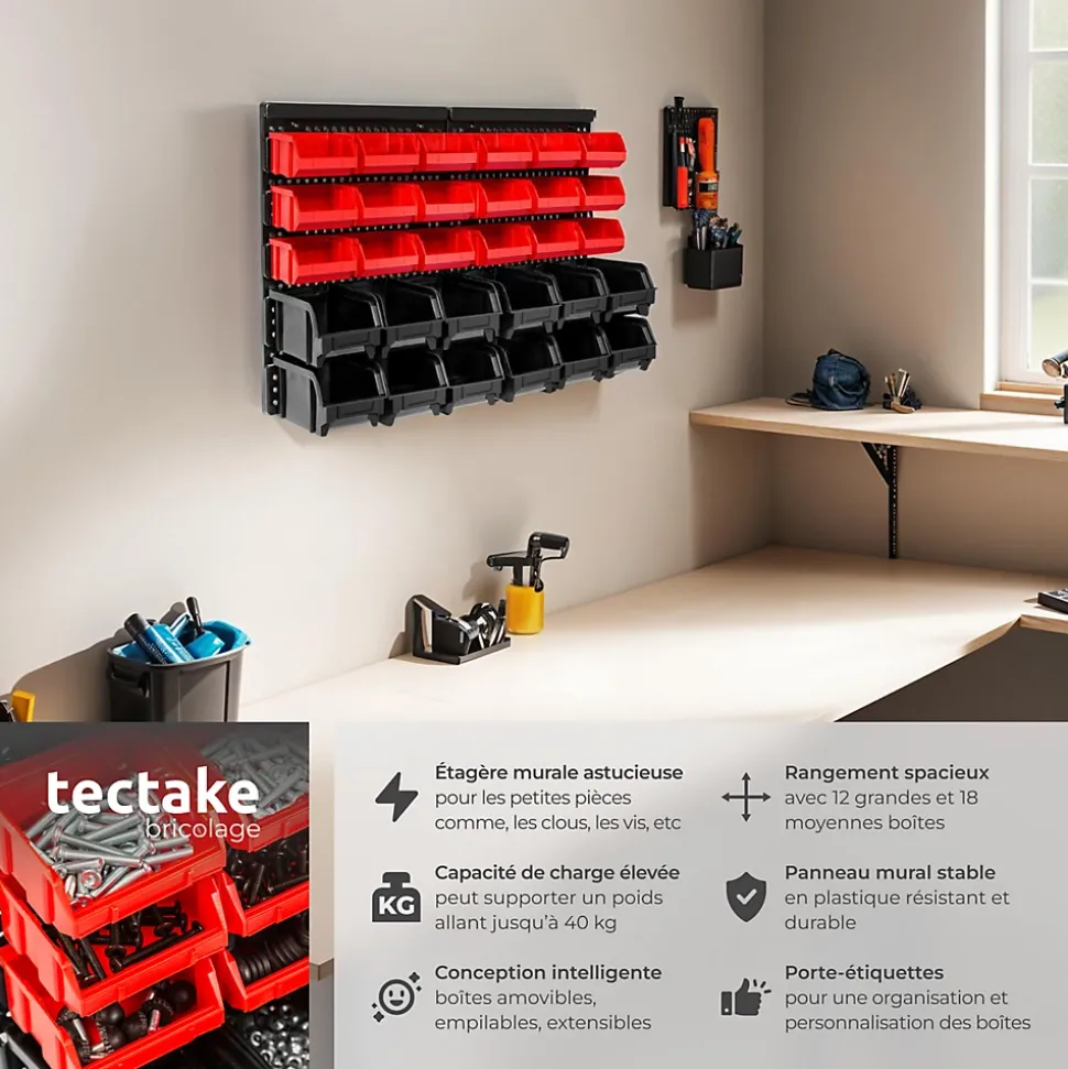 Etagère murale avec 30 bacs de rangement 31 pièces