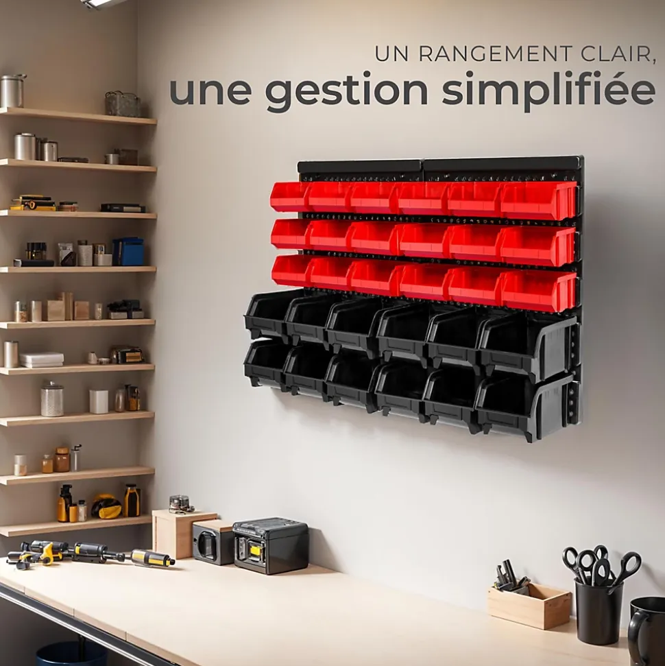 Etagère murale avec 30 bacs de rangement 31 pièces