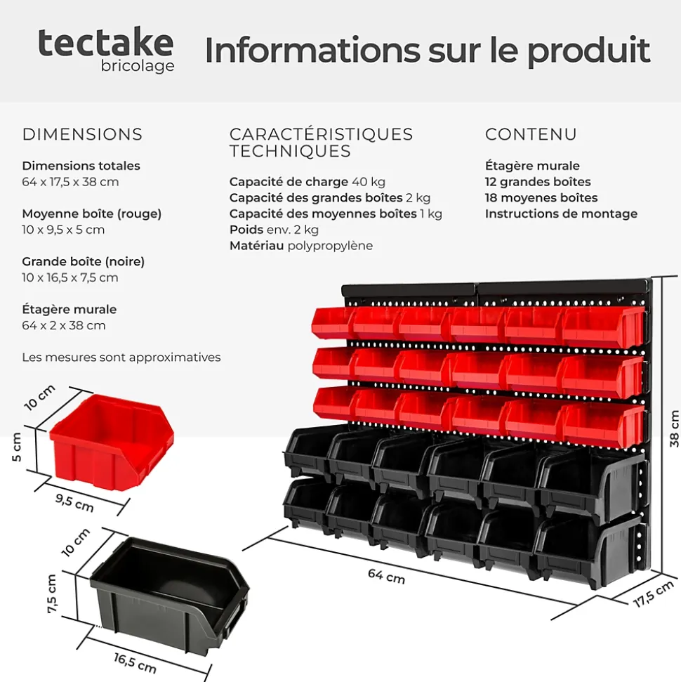 Etagère murale avec 30 bacs de rangement 31 pièces