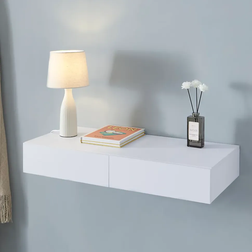 Etagère murale avec 2 tiroirs Karstula 80 x 35 x 12 cm blanc en.casa