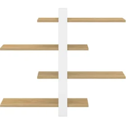 Etagère murale avec étagères coulissantes ORA 4 niveaux façon hêtre et blanc