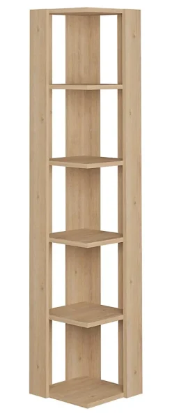 Etagère murale, bibliothèque d'angle avec 5 tablettes coloris chêne cambrian - longueur 34 x profondeur 34 x hauteur 161 cm