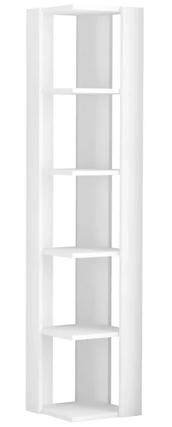 Etagère murale, bibliothèque d'angle avec 5 tablettes coloris blanc - longueur 34 x profondeur 34 x hauteur 161 cm