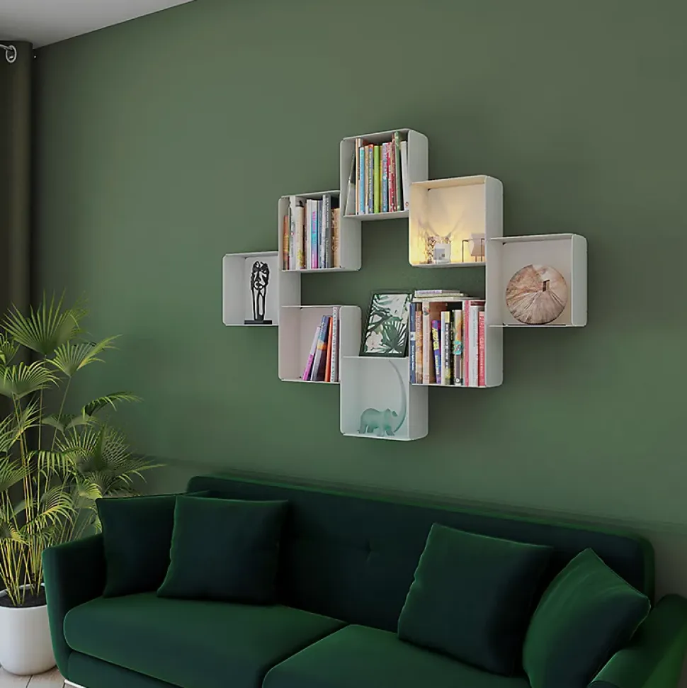 Etagère murale cube DECO-GEM, acier finition époxy blanc. L.30 x H.30 x P.15 cm
