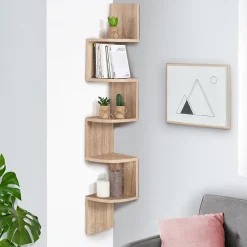 Etagère murale d'angle ISA 5 niveaux façon hêtre