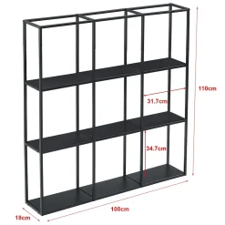 Etagère Murale Design à 9 Surfaces De Stockage Meuble De Rangement En Fer 100 X 18 X 110 Cm Noir en.casa