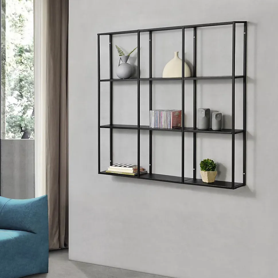 Etagère Murale Design à 9 Surfaces De Stockage Meuble De Rangement En Fer 100 X 18 X 110 Cm Noir en.casa