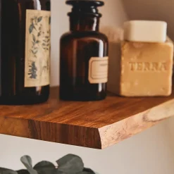 Etagère Murale en Bois Teck Massif Huilé - Bord Naturel Irrégulier - Fixation Inclus - 18x120x900mm - Etagère de Bureau, Cuisine