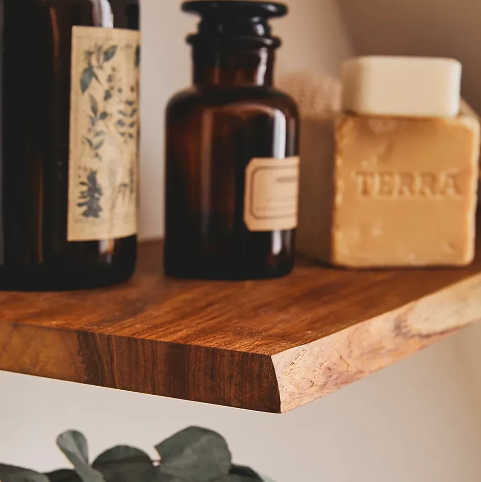 Etagère Murale en Bois Teck Massif Huilé - Bord Naturel Irrégulier - Fixation Inclus - 18x120x900mm - Etagère de Bureau, Cuisine