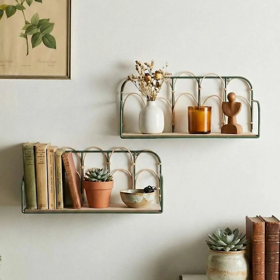 Etagère murale en rotin et métal 45cm