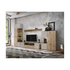 Etagère murale ERINA Chene clair et beige 160 cm