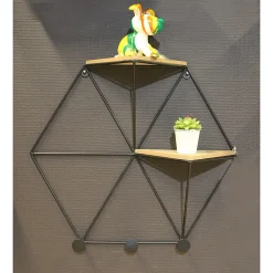 Etagère murale géométrique 2 plateaux 3 patères métal - EXA