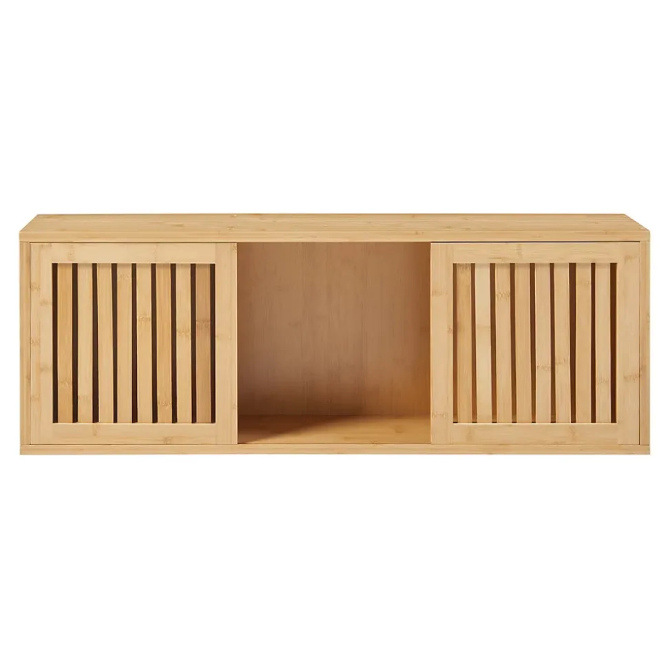 Etagère murale Grums avec 2 portes coulissantes bambou 93 x 20 x 33 cm naturel en.casa