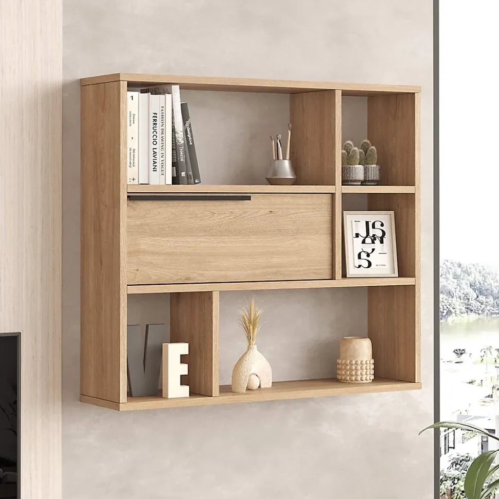 Etagère murale Harad 81x90x22 Panneau de particules Chêne clair Moderne