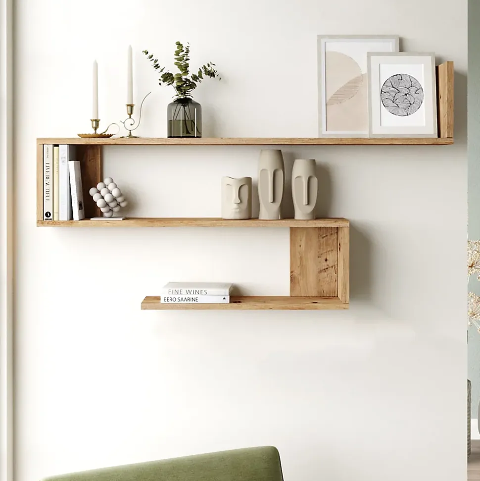 Etagère murale Kitee à 3 niveaux 71,5 x 120 x 14,5 cm effet bois de pin en.casa