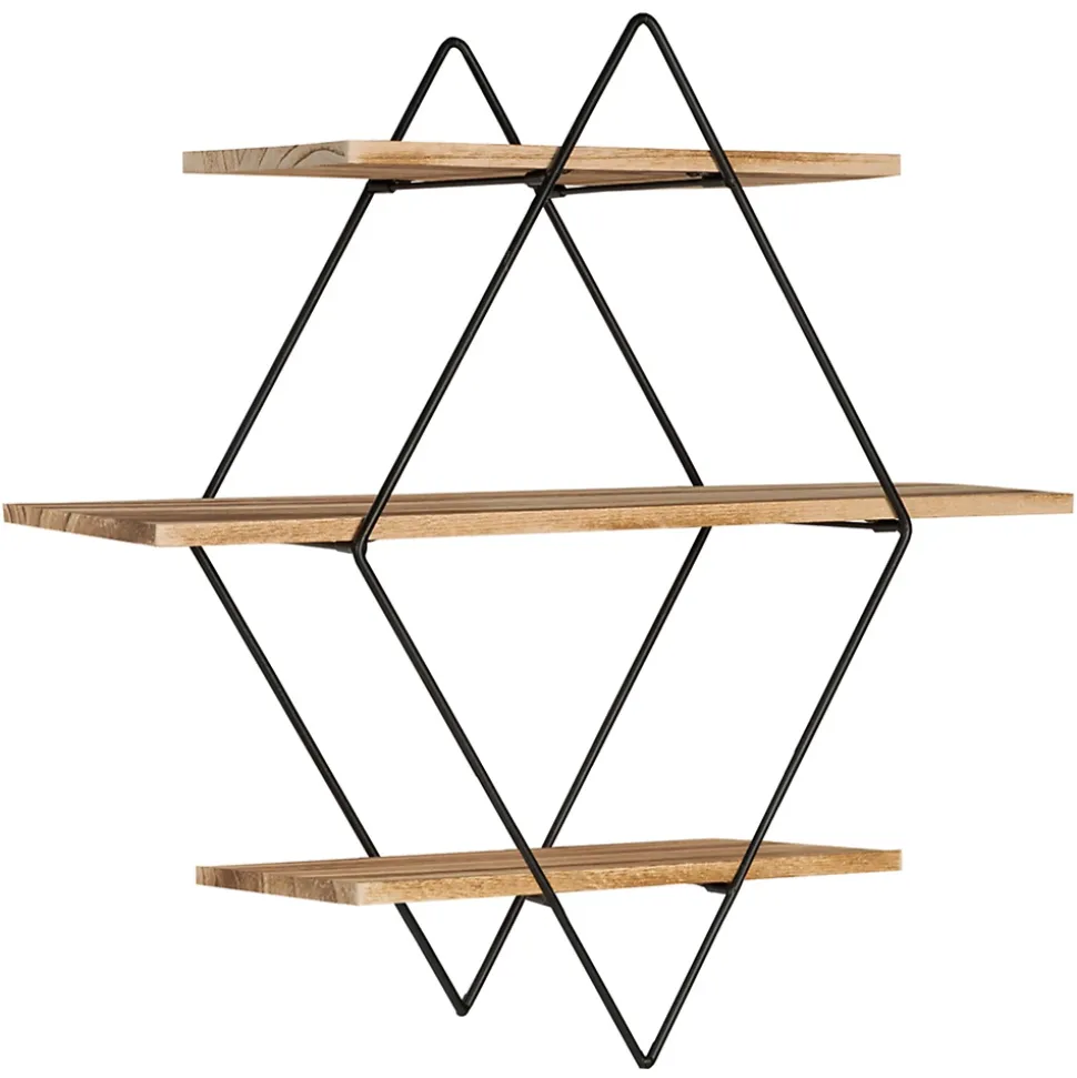 Etagère murale losange LILY 3 niveaux bois et métal design industriel