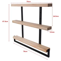 Etagère murale Nykoebing à 3 niveaux 67,5 x 79 x 8,5 cm pin naturel en.casa