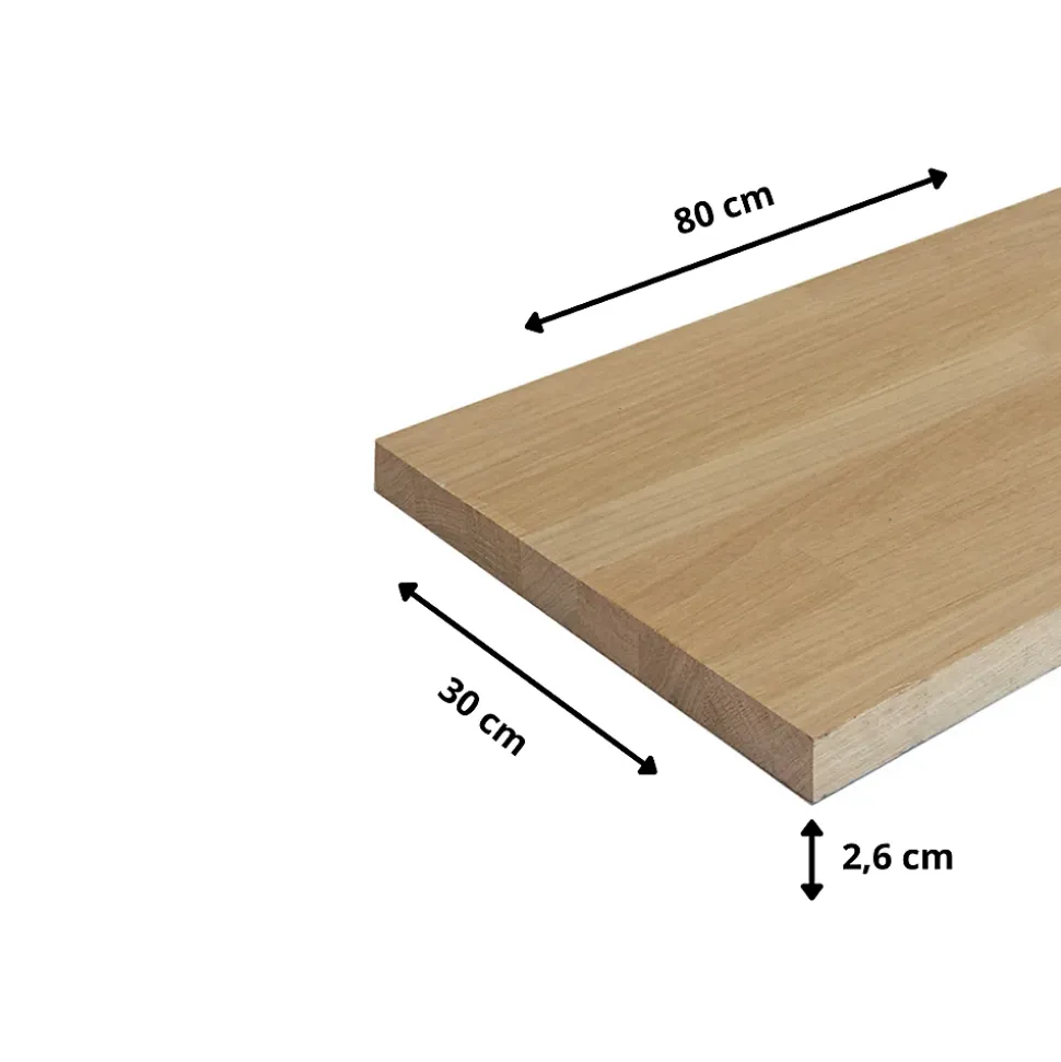 Etagère murale épaisse Chêne bois massif L.80 X l.30 cm, Ep.26 mm