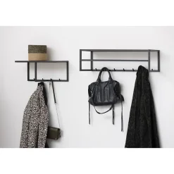 Etagère murale porte-manteau 4 accroches en MDF et Métal