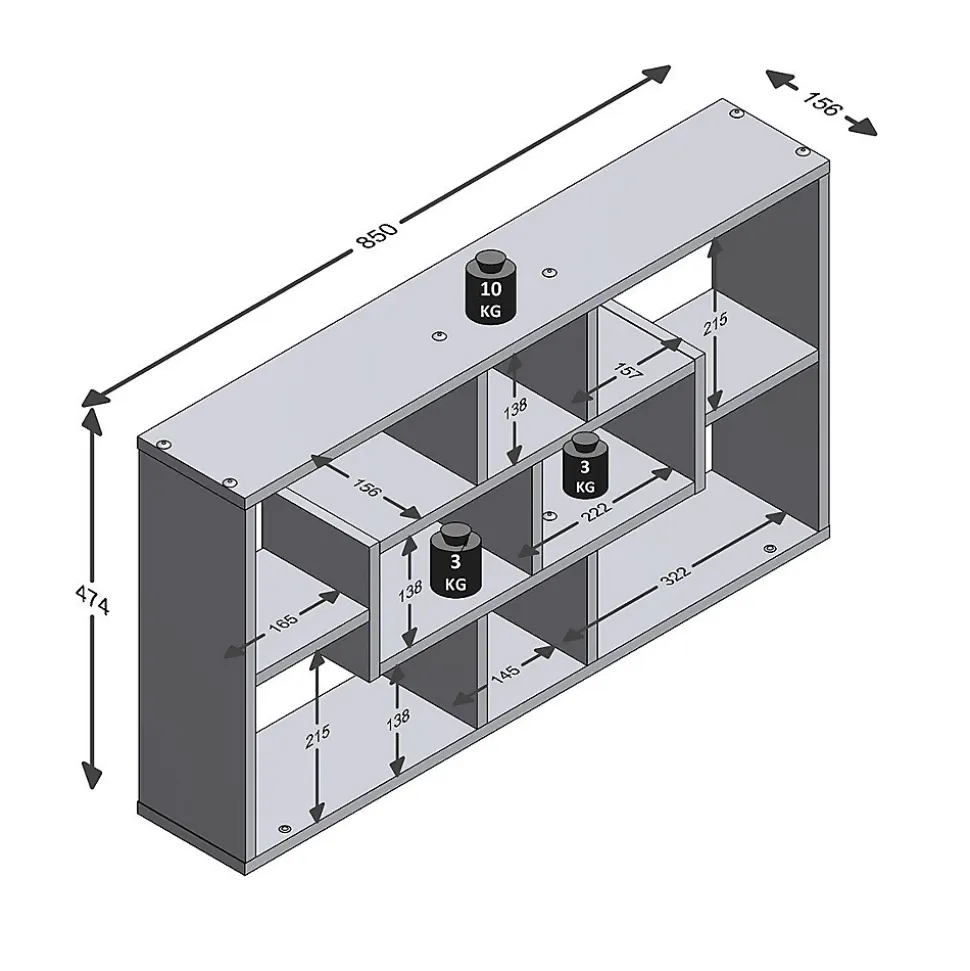 Etagère Murale Rectangulaire 8 Niches L85 cm - Lasse