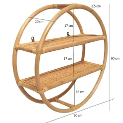 Etagère murale ronde D. 60 cm en rotin naturel 2 tablettes - HAZEL