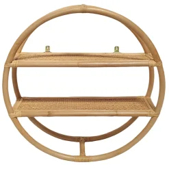 Etagère murale ronde D. 60 cm en rotin naturel 2 tablettes - HAZEL