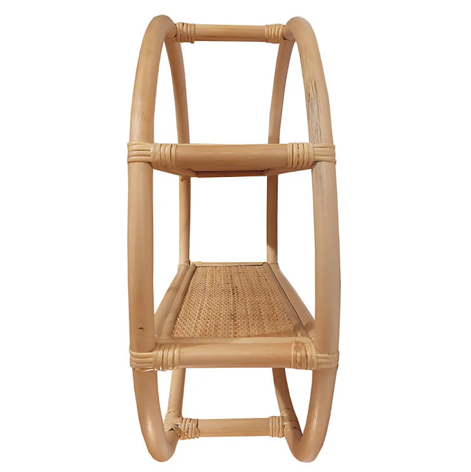 Etagère murale ronde D. 60 cm en rotin naturel 2 tablettes - HAZEL