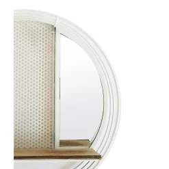 Etagère murale ronde en métal blanc avec miroir et tablette - LUNE