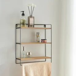 Etagère murale Skovbo à 3 niveaux 43 x 37,5 x 11 cm noir effet bois en.casa