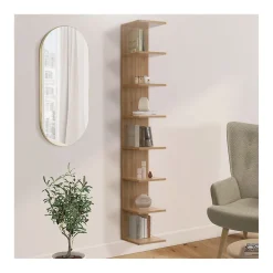 Etagère murale suspendue double position CHIARA 8 étagères façon hêtre 190 cm
