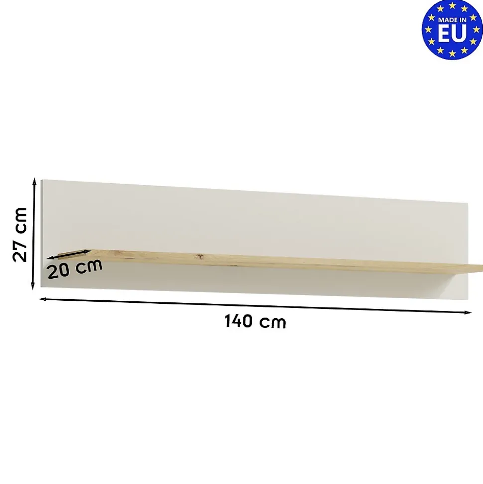 Etagère Murale 140x27 En Bois Design Moderne épuré Blanc Cassé