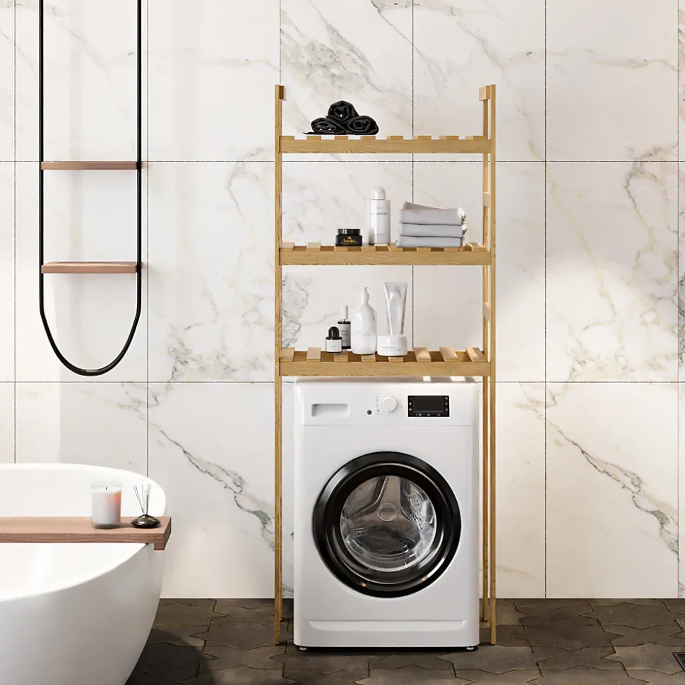 Etagère pour machine à laver Alslev 3 niveaux pin 160 x 64 x 21 cm naturel en.casa